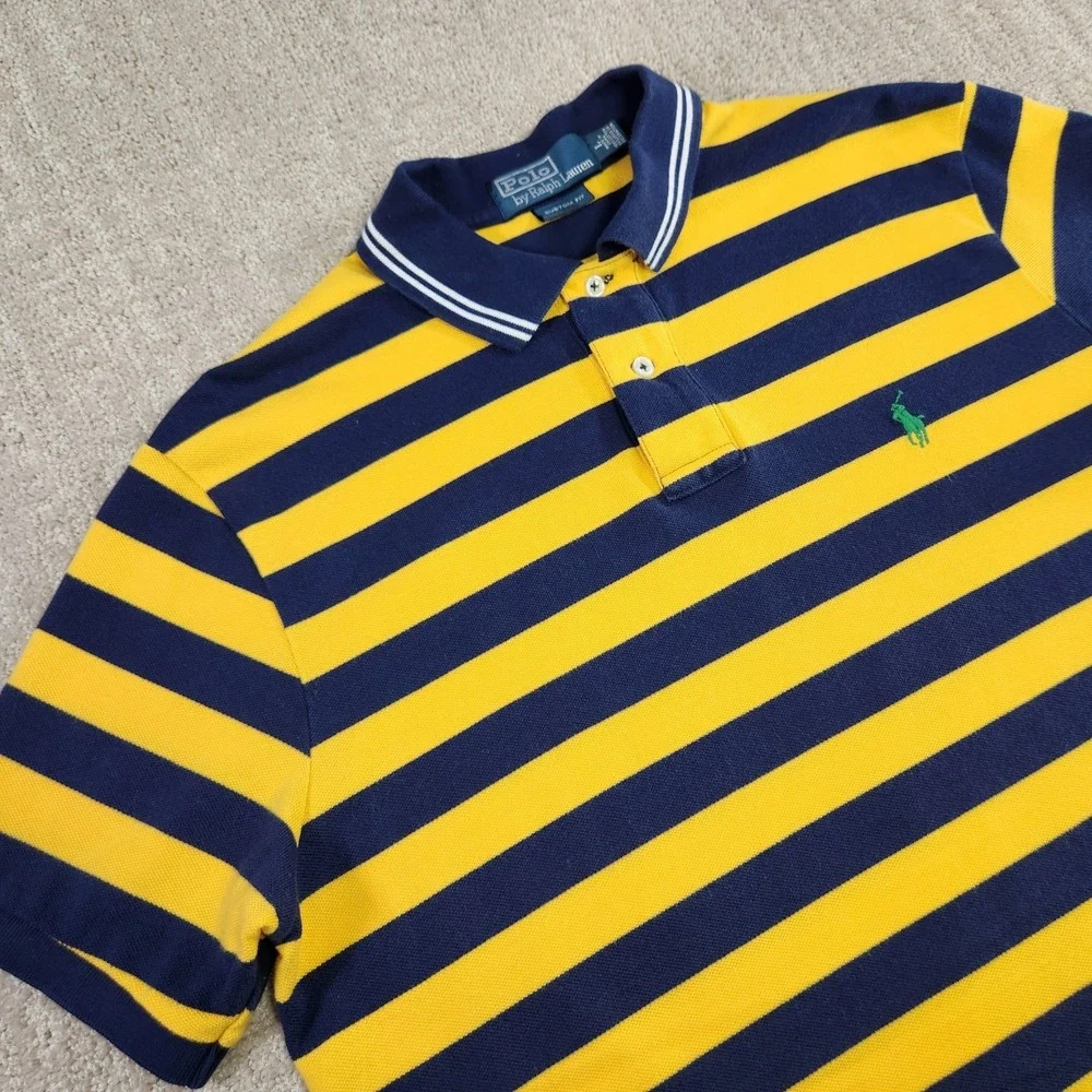 Vintage Polo Ralph Lauren‎ Shirt Men Large Chunky Striped 90s Custom Fit Slim
